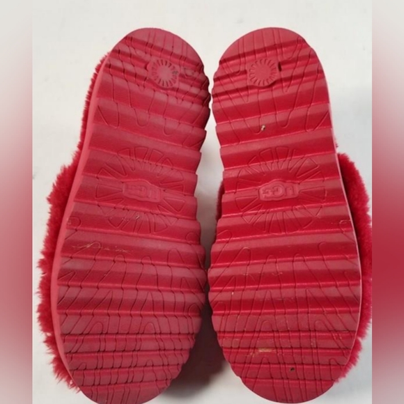 UGG SUPER FLUFF SLIDE Sheepskin Slippers Back Strap Red Size 8 - Picture 5 of 7
